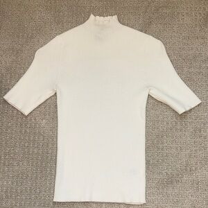White Ribbed Turtleneck Top